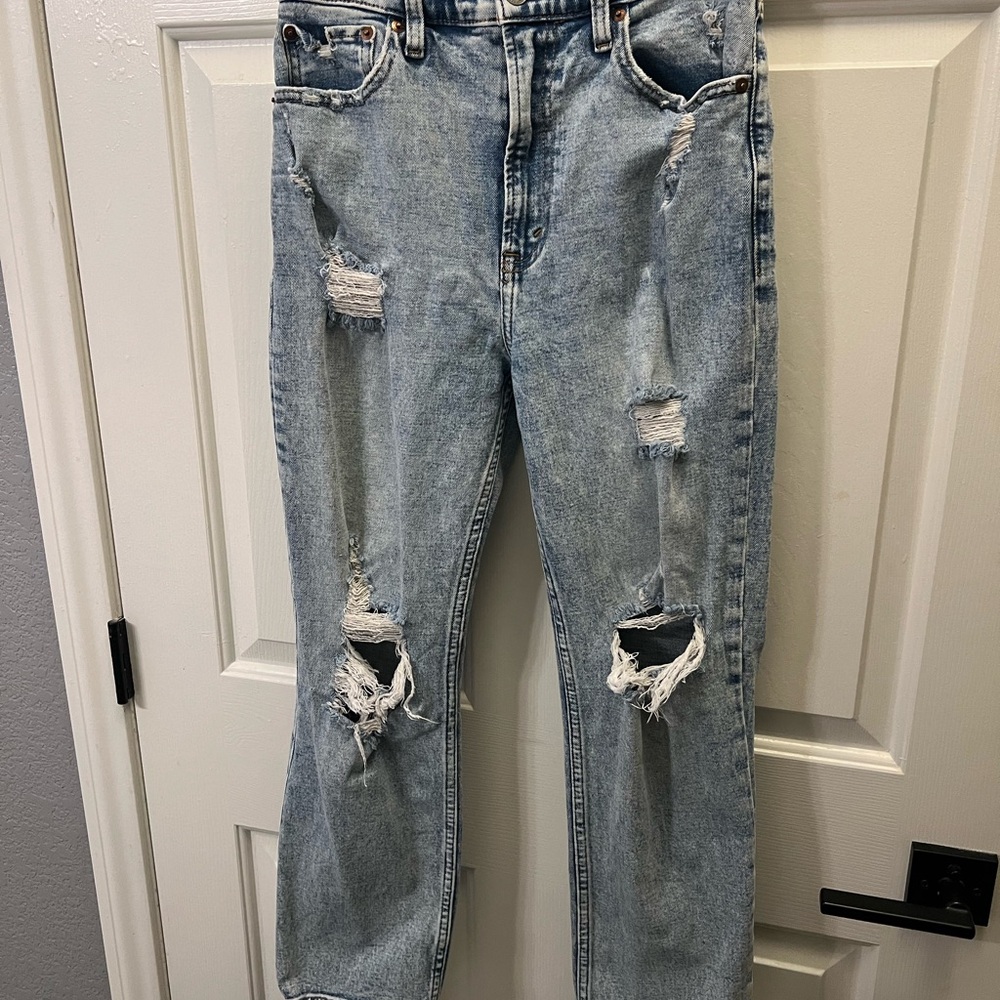 Abercrombie & Fitch Ripped Light Blue Straight Leg Jeans